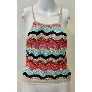 Lulus Chevron Crochet Boho Cropped Tank Top Size L Summer Festival Coachella